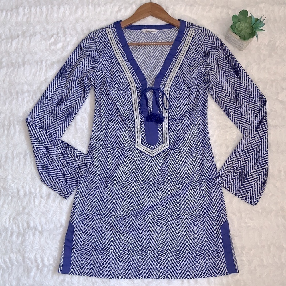 ATHLETA blue white chevron beach swim coverup tunic top